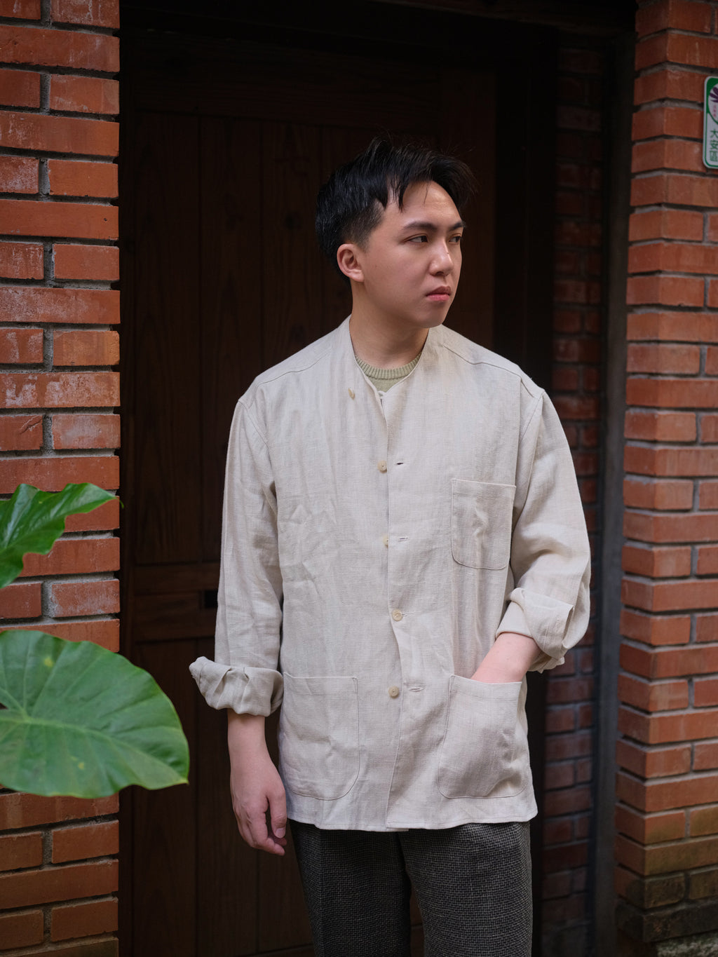 SINFONIA TAIWAN 純亞麻立領夾克