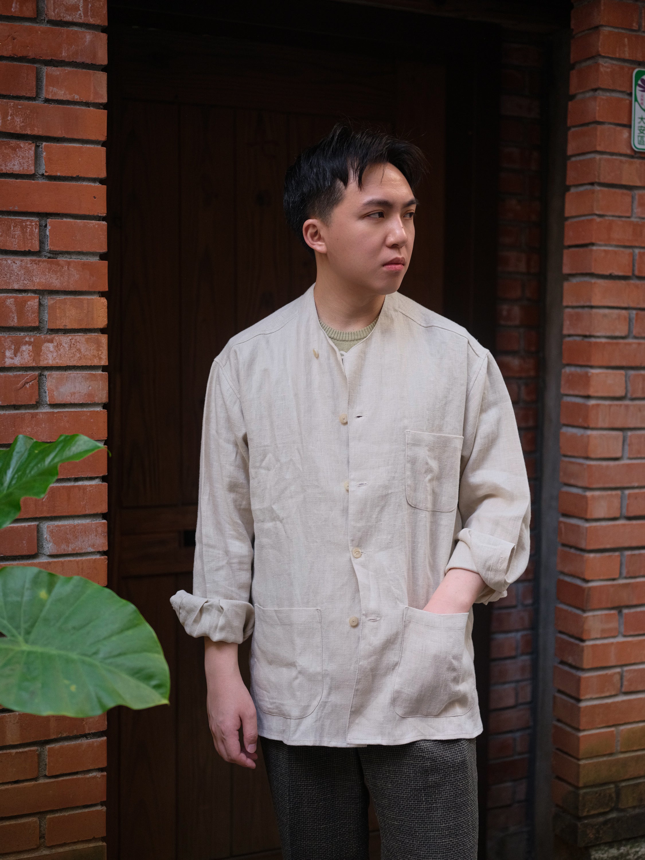 SINFONIA TAIWAN 純亞麻立領夾克